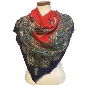 Art Of The Scarf Large Square Scarf With Ducks Red Navy